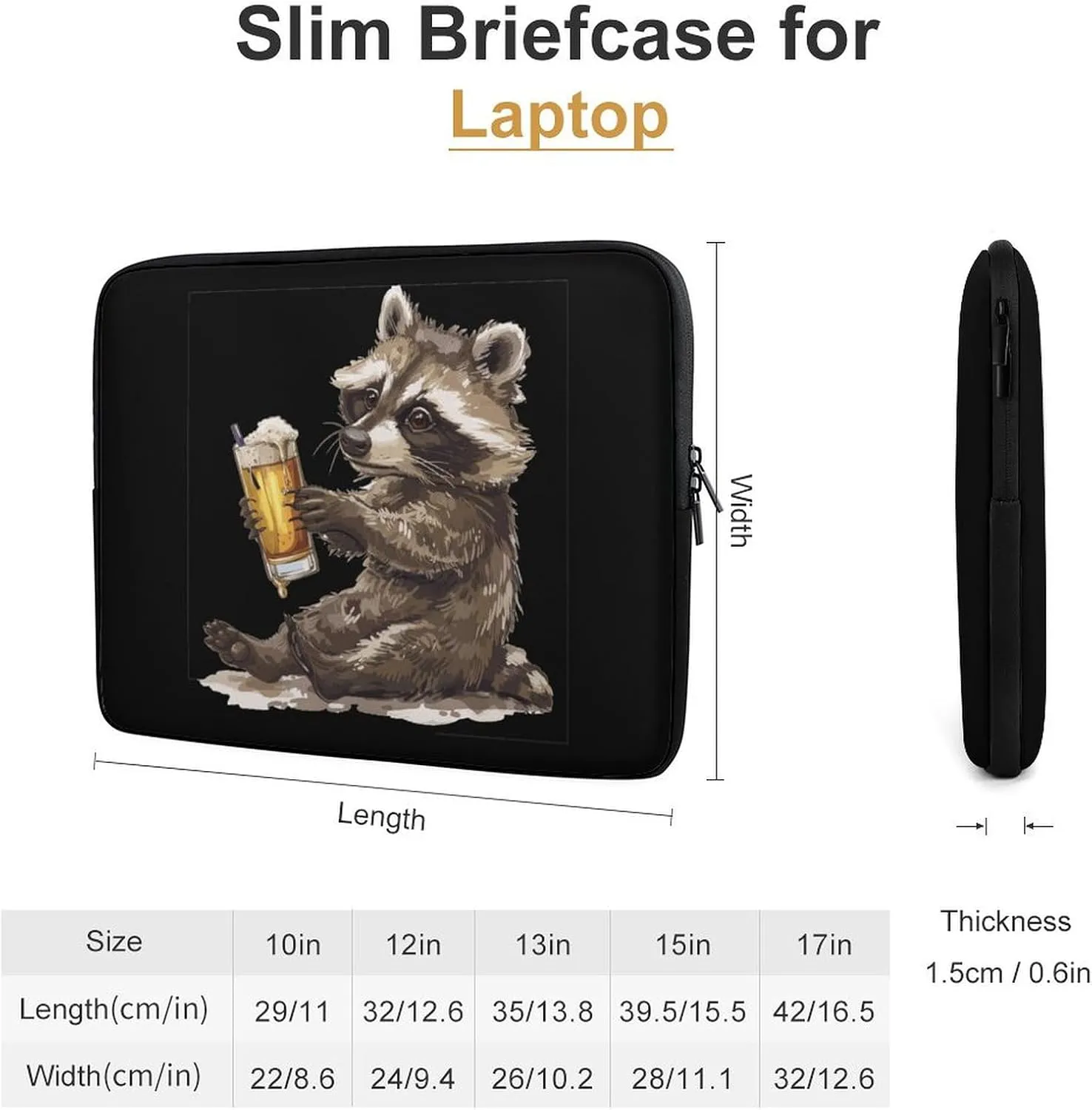Raccoon Drinking Beer Personalized Laptop Bag Business Casual Laptop Cases Slim Computer Bag Briefcase
