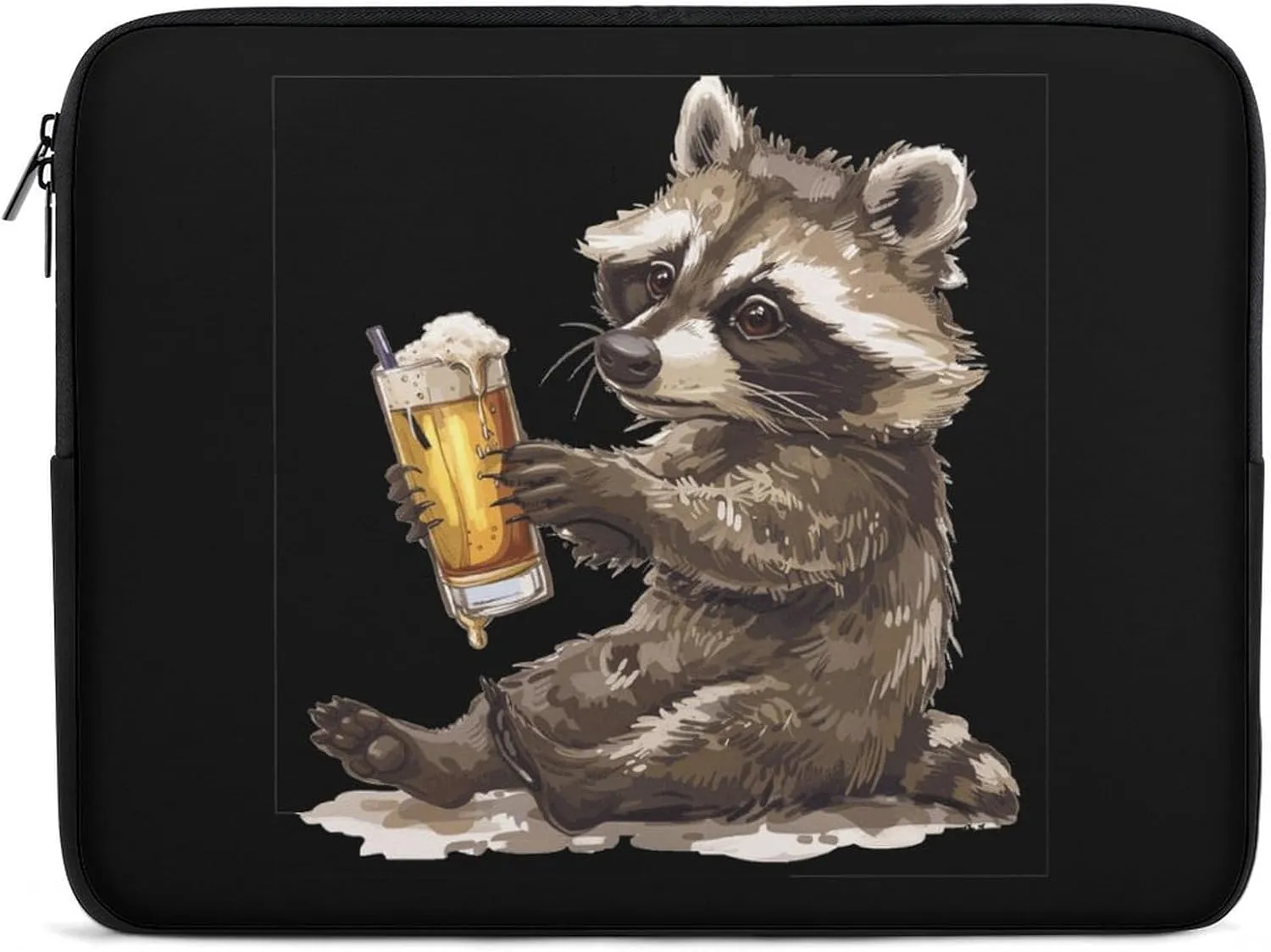 Raccoon Drinking Beer Personalized Laptop Bag Business Casual Laptop Cases Slim Computer Bag Briefcase