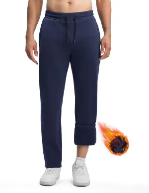 Rdruko Men's Fleece Sweatpants Straight Leg Athletic Yoga Lounge Pants Open Bottom Casual Jersey Pants with Zipper Pockets