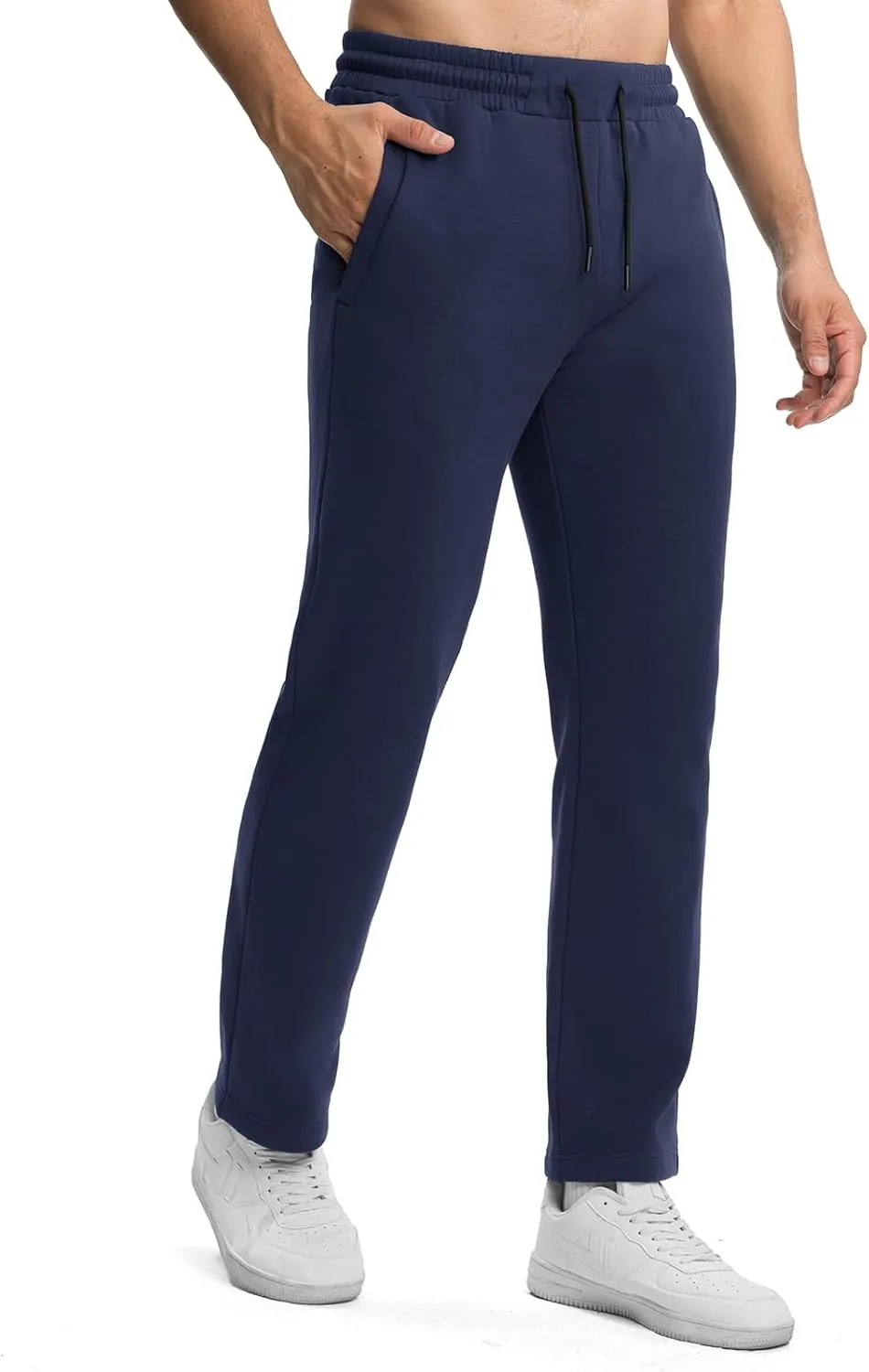 Rdruko Men's Fleece Sweatpants Straight Leg Athletic Yoga Lounge Pants Open Bottom Casual Jersey Pants with Zipper Pockets