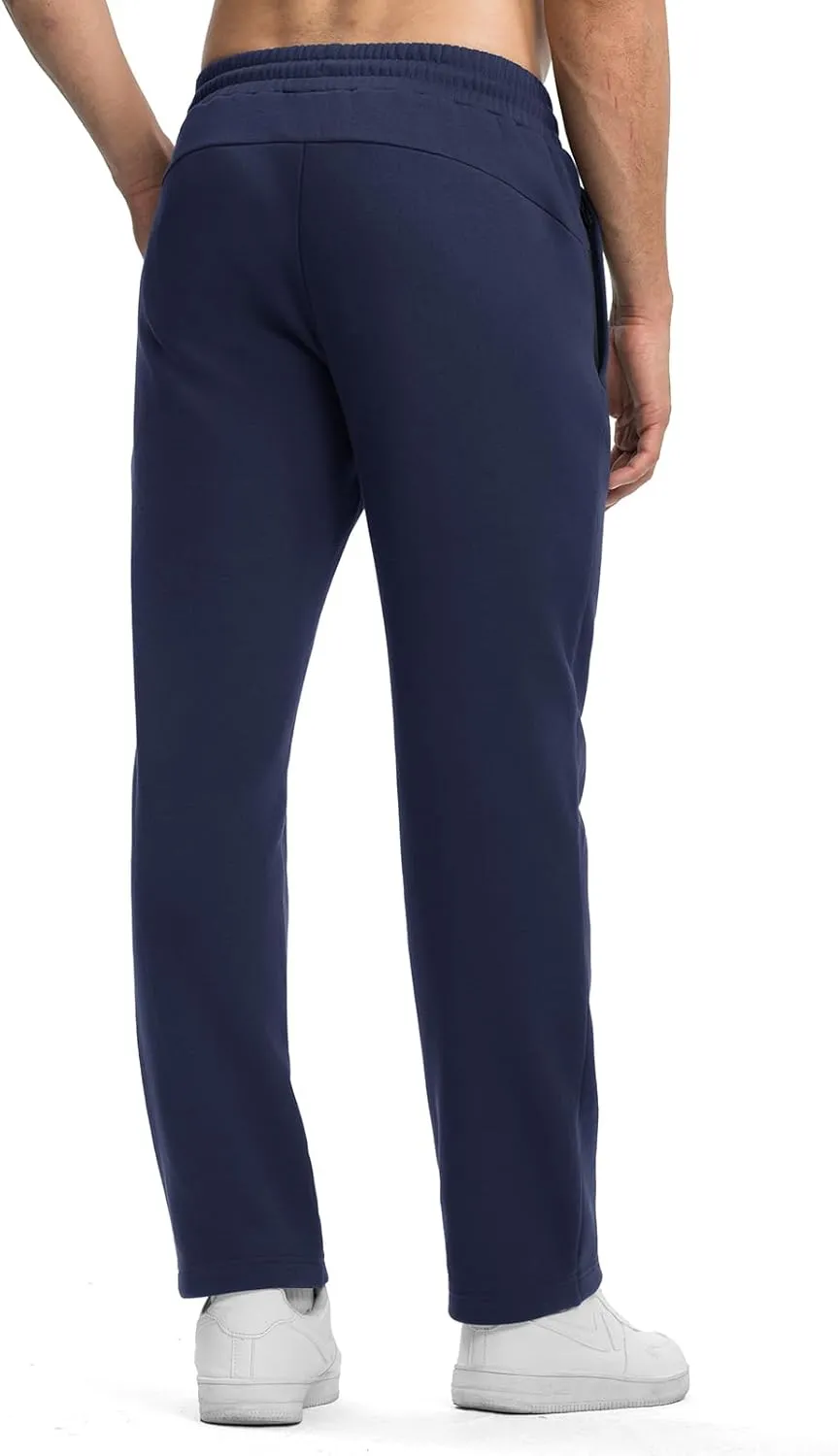 Rdruko Men's Fleece Sweatpants Straight Leg Athletic Yoga Lounge Pants Open Bottom Casual Jersey Pants with Zipper Pockets