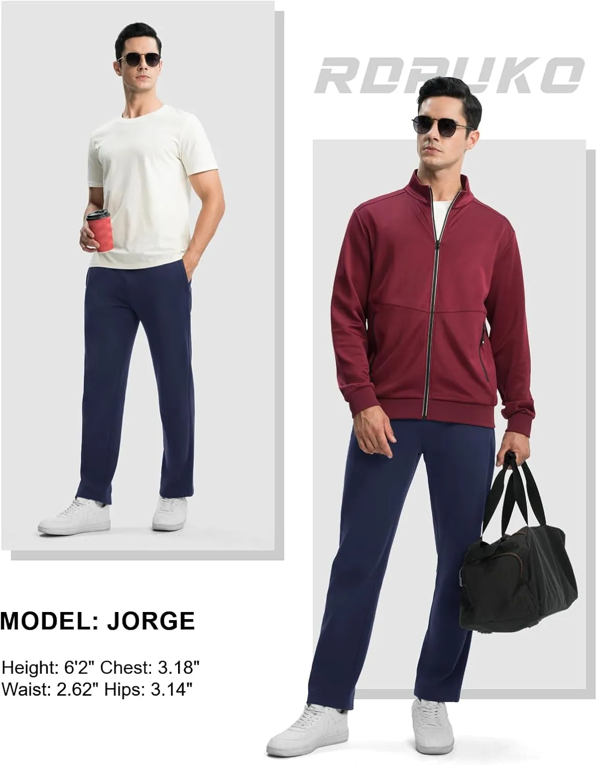 Rdruko Men's Fleece Sweatpants Straight Leg Athletic Yoga Lounge Pants Open Bottom Casual Jersey Pants with Zipper Pockets