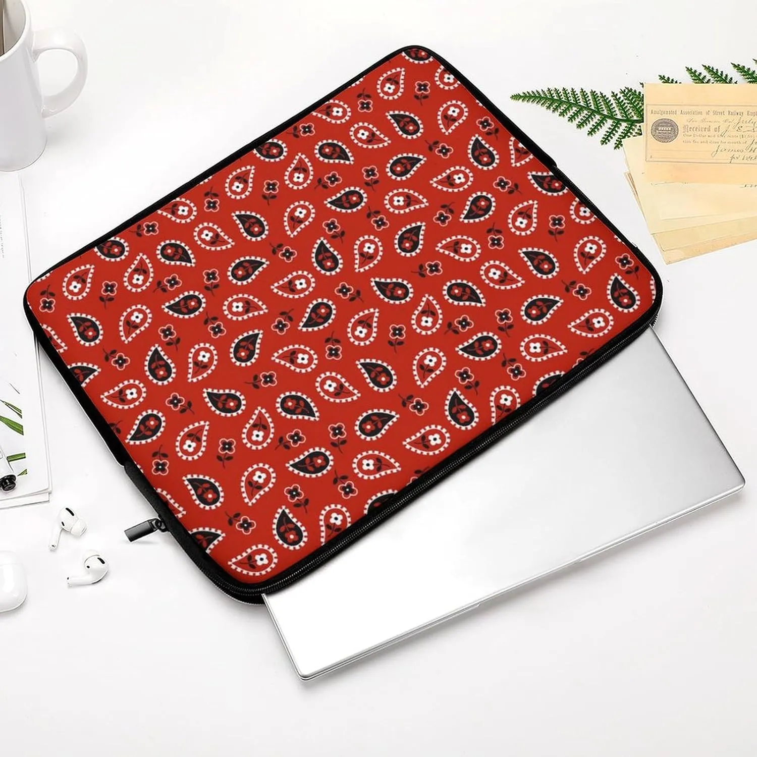 Red Paisley Bandana Personalized Laptop Bag Business Casual Laptop Case Slim Computer Bag Briefcase