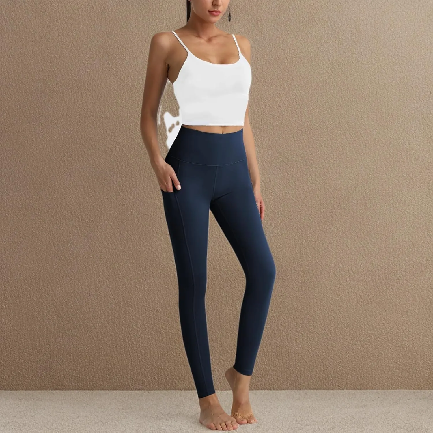 RIMLESS 7 Women's Leggings with Pockets High Waist Cotton Yoga Pants Workout Running Athletic Capris