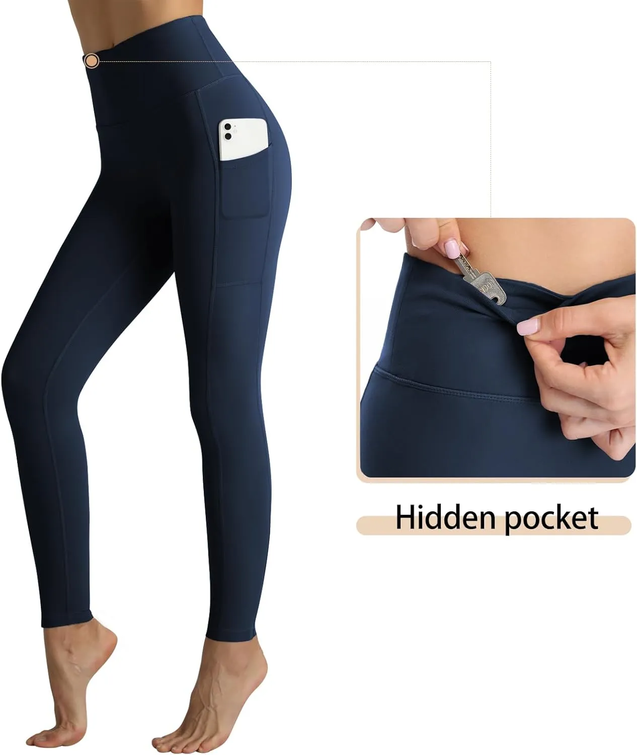 RIMLESS 7 Women's Leggings with Pockets High Waist Cotton Yoga Pants Workout Running Athletic Capris