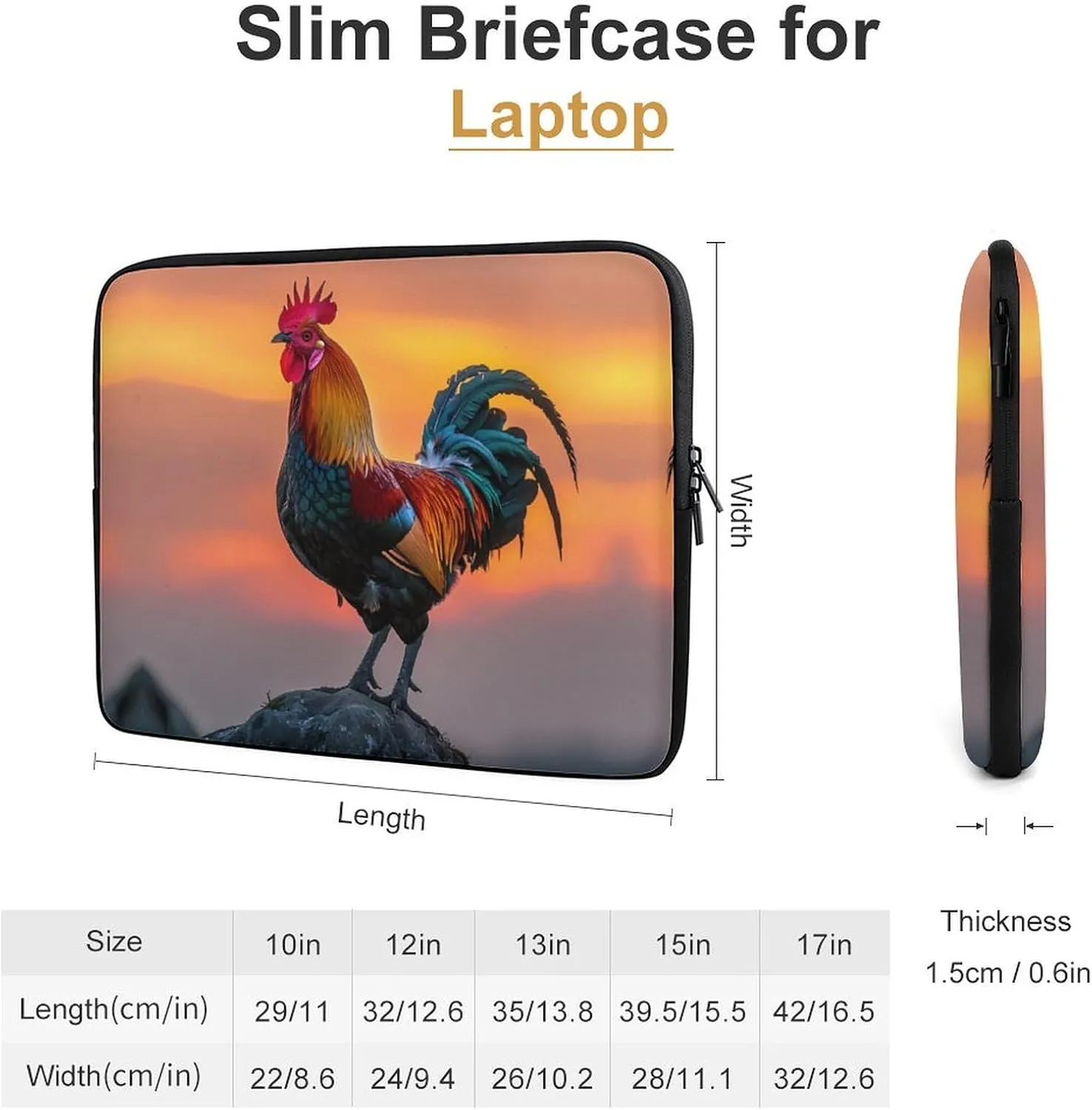Rooster Sunrise Personalized Laptop Bag Business Casual Laptop Cases Slim Computer Bag Briefcase