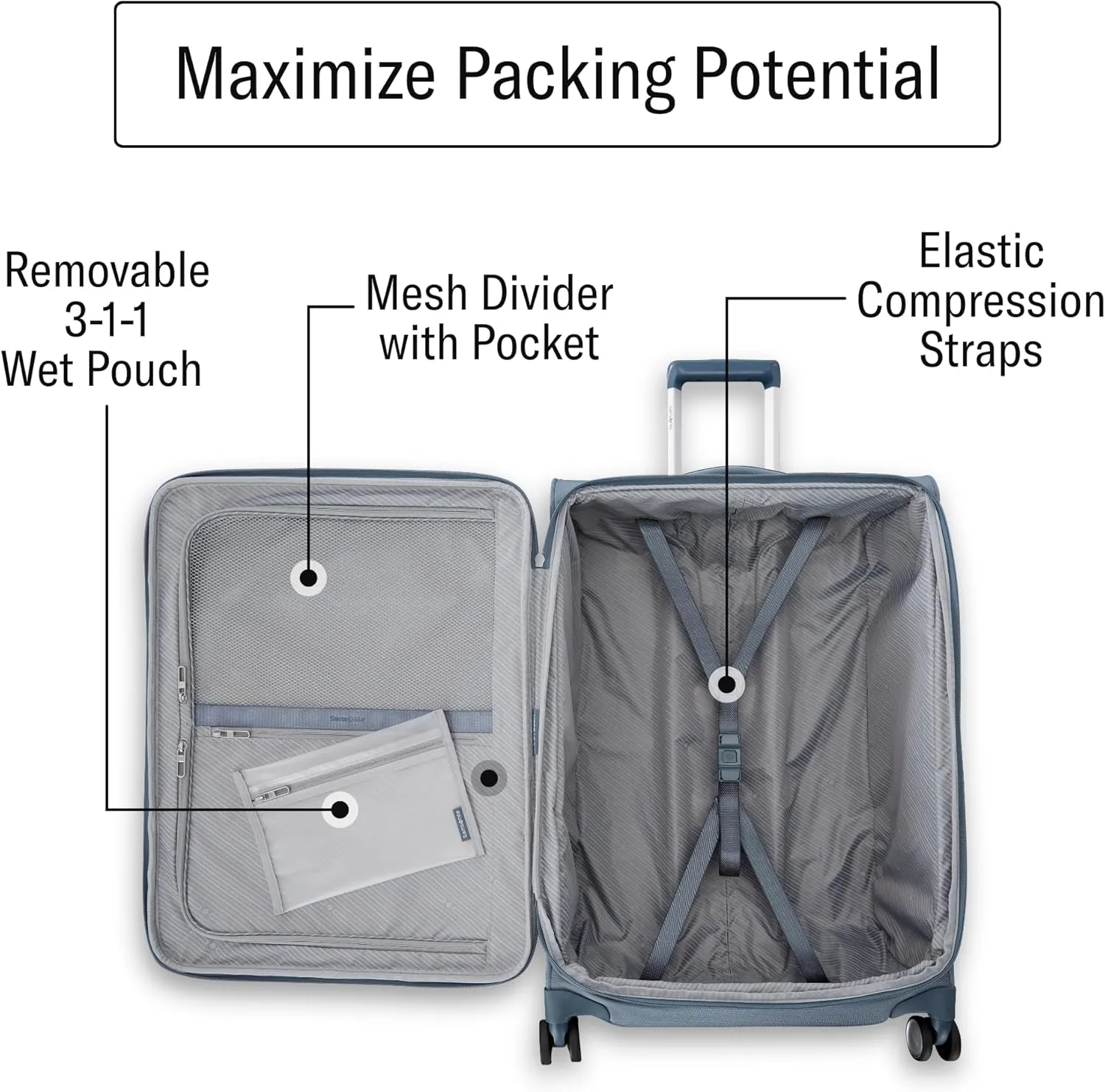 Samsonite UpLIFT 25" Lightweight Softside Luggage with Spinner Wheels - Expandable, Medium Checked - Airline-Approved, Polyester Soft Suitcase for Ultra Light Travel - Elemental Blue