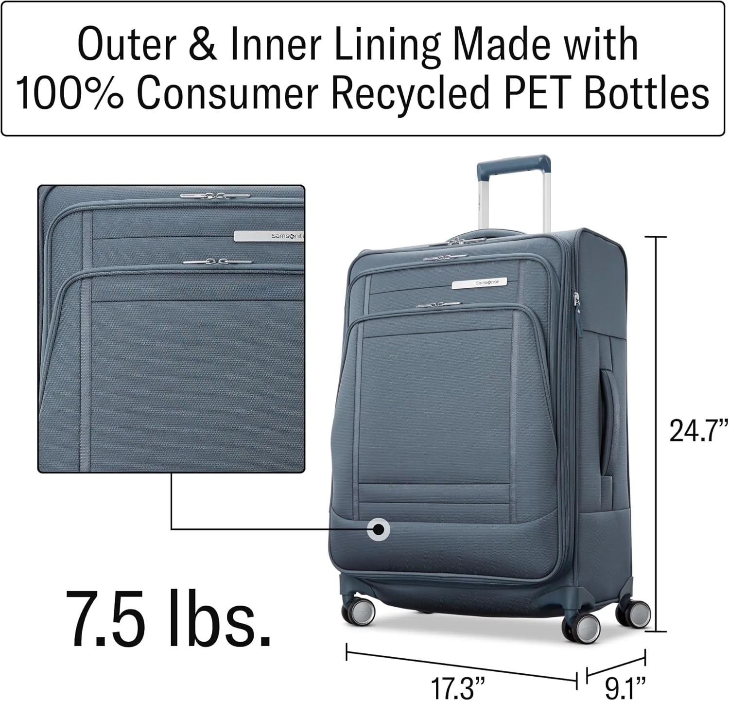 Samsonite UpLIFT 25" Lightweight Softside Luggage with Spinner Wheels - Expandable, Medium Checked - Airline-Approved, Polyester Soft Suitcase for Ultra Light Travel - Elemental Blue