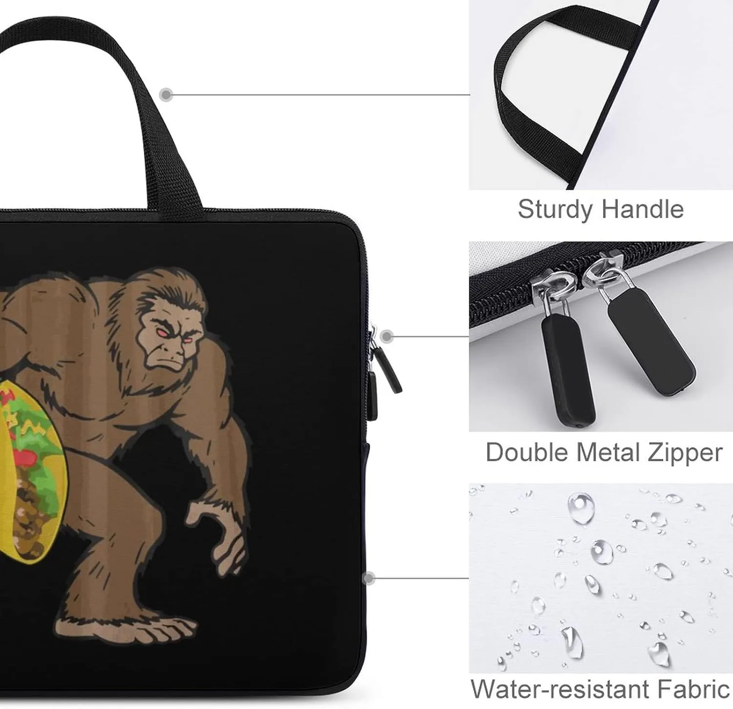 Sasquatch Bigfoot Carrying Taco Waterproof Laptop Bag Business Casual Laptop Case Slim Computer Bag Briefcase