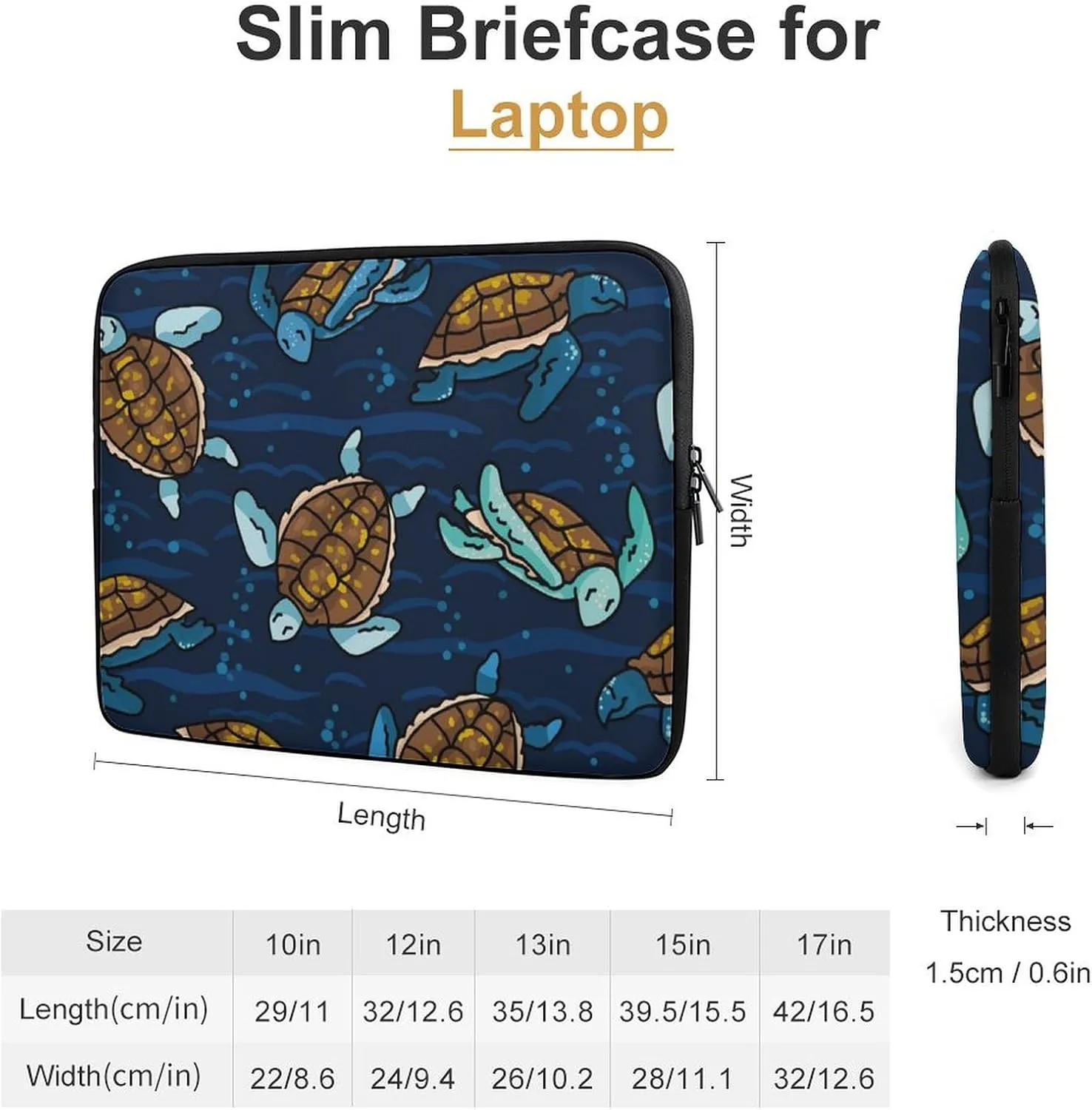 Sea Turtle Swiming in Blue Water Personalized Laptop Bag Business Casual Laptop Case Slim Computer Bag Briefcase
