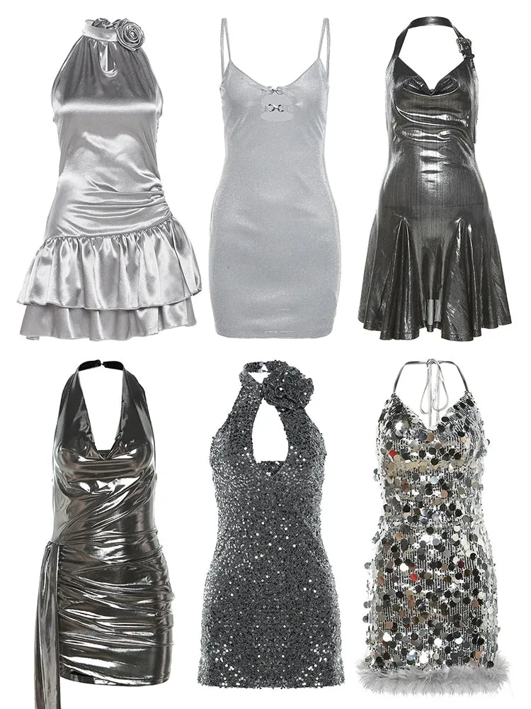 Sexy Silver Suspender Halterneck Dress (pretty)