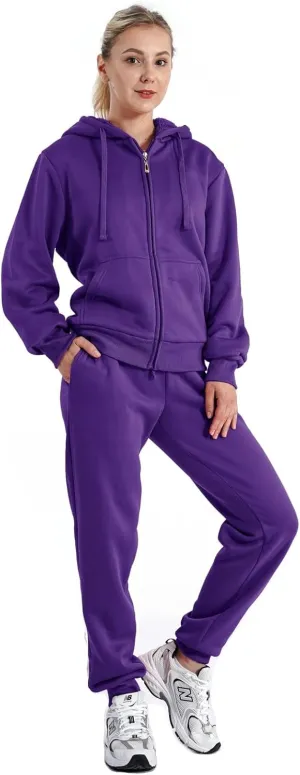Sherpa Zipper Womens Sweatsuits Active Jogging Fleece 2 Pieces Hoodie and Pants Winter Outfit Sets