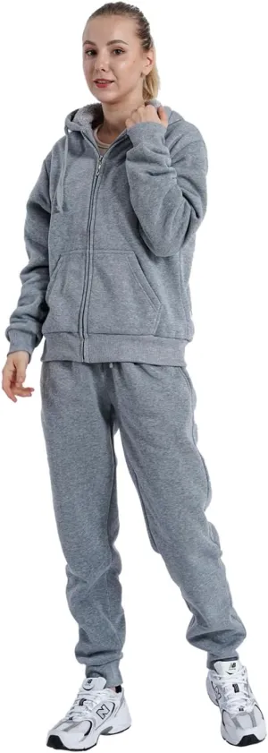 Sherpa Zipper Womens Sweatsuits Active Jogging Fleece 2 Pieces Hoodie and Pants Winter Outfit Sets