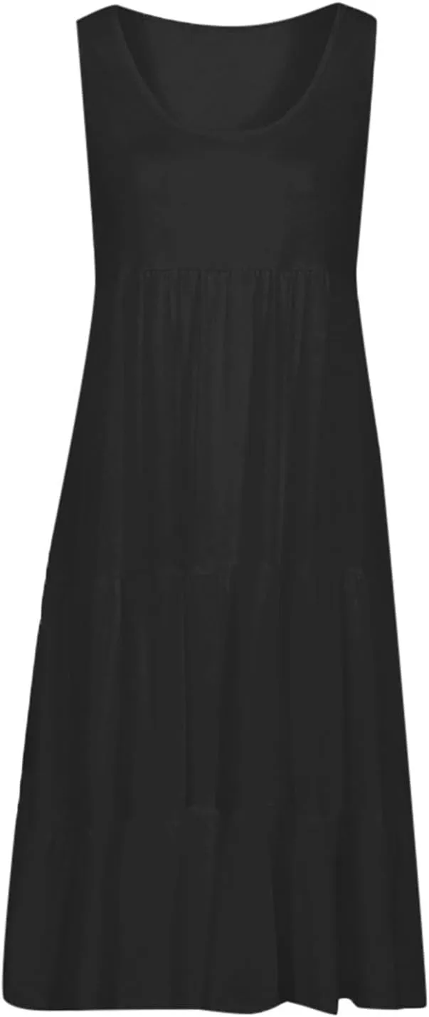 SHOPESSA Summer Dresses for Women 2025 Casual Round Neck Sleeveless Dress A Line Flowy Swing Dress Beach Vacation Sundress