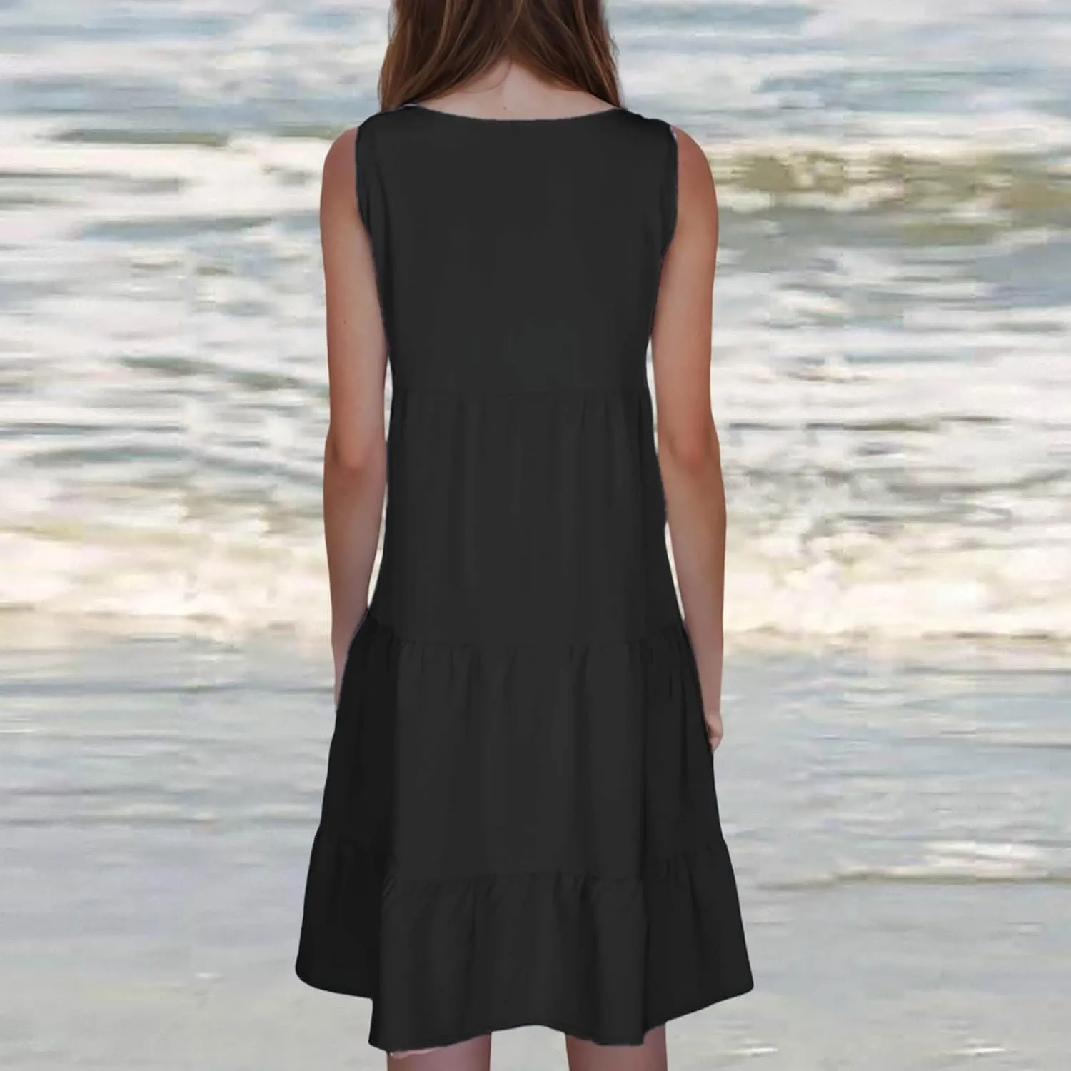 SHOPESSA Summer Dresses for Women 2025 Casual Round Neck Sleeveless Dress A Line Flowy Swing Dress Beach Vacation Sundress