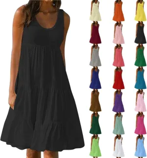 SHOPESSA Summer Dresses for Women 2025 Casual Round Neck Sleeveless Dress A Line Flowy Swing Dress Beach Vacation Sundress