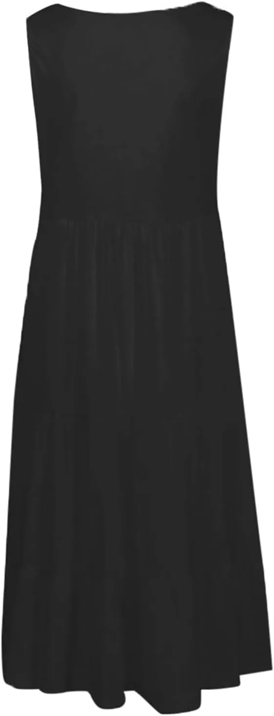 SHOPESSA Summer Dresses for Women 2025 Casual Round Neck Sleeveless Dress A Line Flowy Swing Dress Beach Vacation Sundress