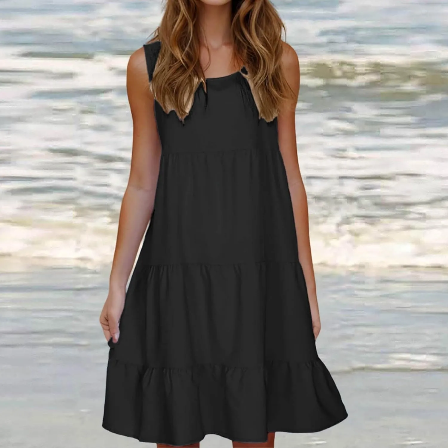 SHOPESSA Summer Dresses for Women 2025 Casual Round Neck Sleeveless Dress A Line Flowy Swing Dress Beach Vacation Sundress