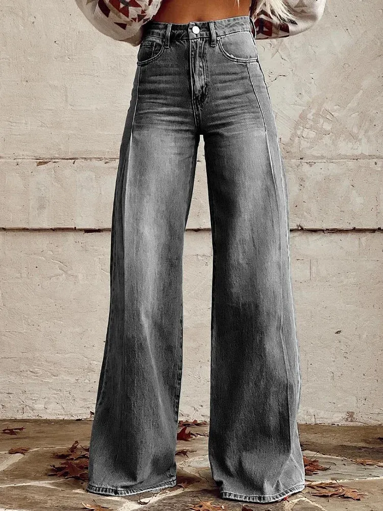 Simone - Relaxed Fit Grey Wide Leg Trousers
