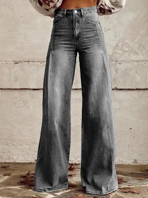 Simone - Relaxed Fit Grey Wide Leg Trousers