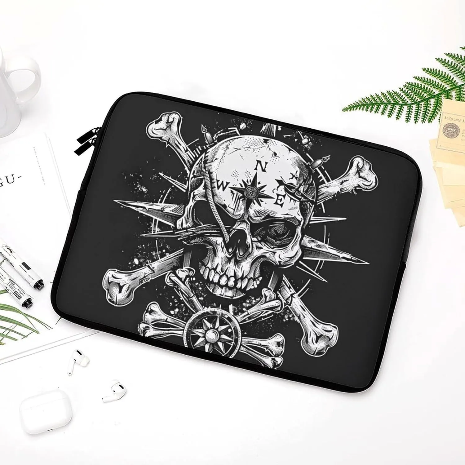 Skull Navigation Bones Compass Personalized Laptop Bag Business Casual Laptop Cases Slim Computer Bag Briefcase