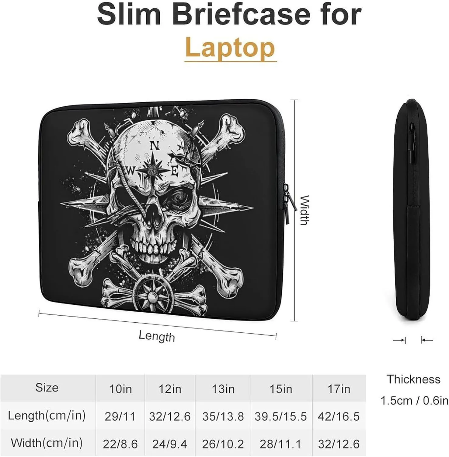 Skull Navigation Bones Compass Personalized Laptop Bag Business Casual Laptop Cases Slim Computer Bag Briefcase