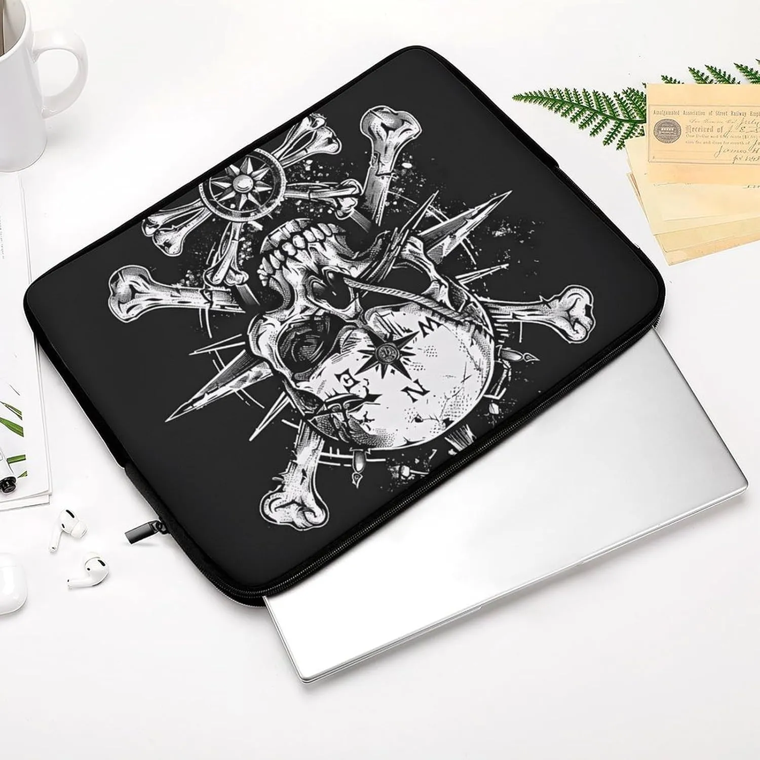 Skull Navigation Bones Compass Personalized Laptop Bag Business Casual Laptop Cases Slim Computer Bag Briefcase