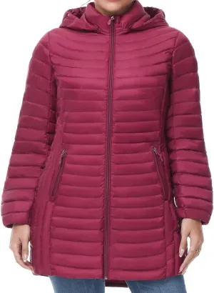 SLOW DOWN Women Plus Size Ultra Light Down Jacket Packable Puffer Jacket Coat Hooded Mid Length Winter Outwear