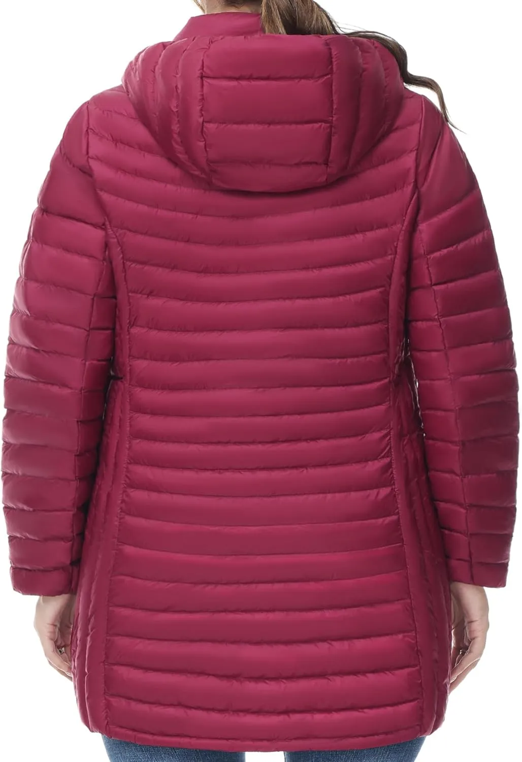 SLOW DOWN Women Plus Size Ultra Light Down Jacket Packable Puffer Jacket Coat Hooded Mid Length Winter Outwear