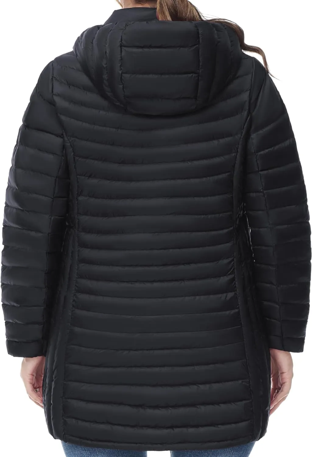 SLOW DOWN Women Plus Size Ultra Light Down Jacket Packable Puffer Jacket Coat Hooded Mid Length Winter Outwear