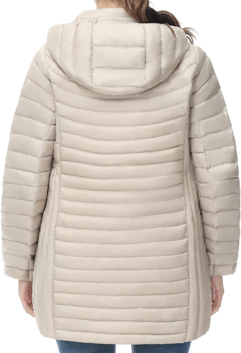 SLOW DOWN Women Plus Size Ultra Light Down Jacket Packable Puffer Jacket Coat Hooded Mid Length Winter Outwear