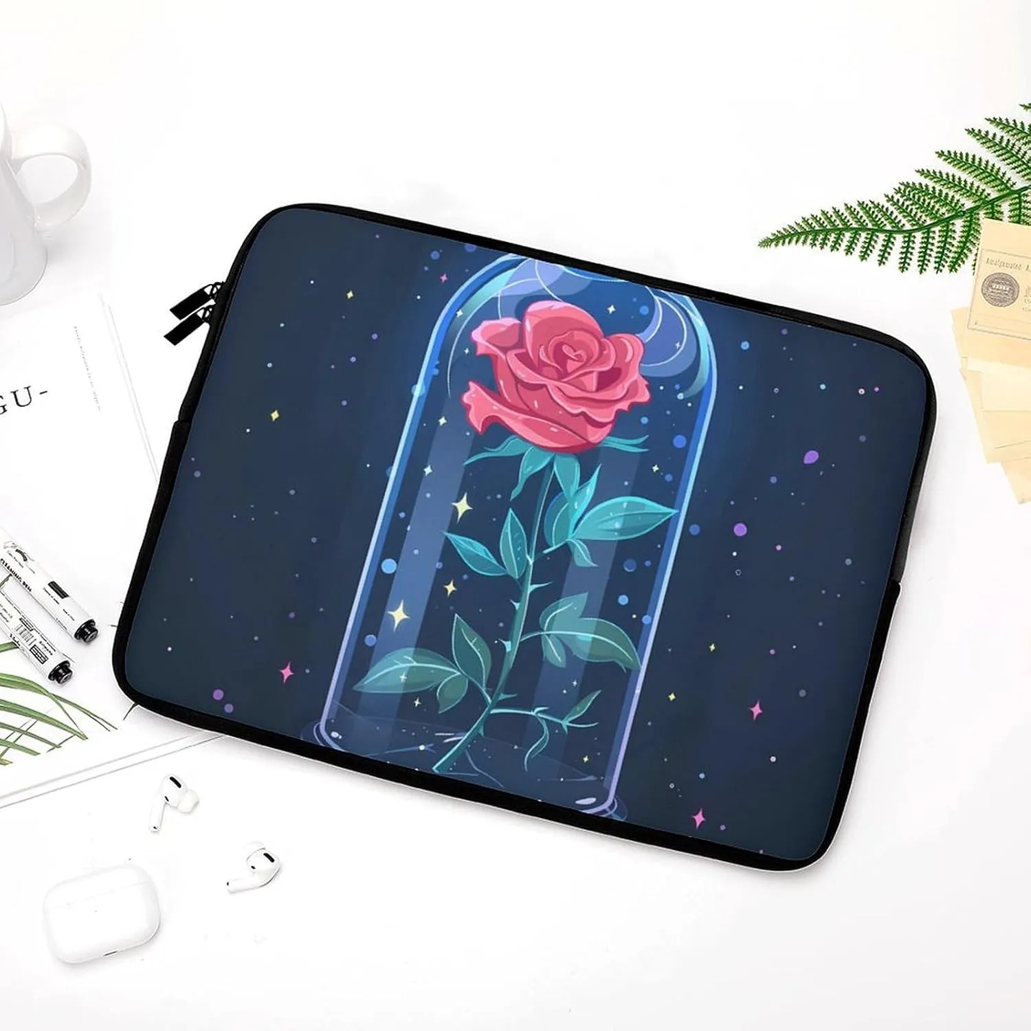 Spaces Galaxy Red Rose Personalized Laptop Bag Business Casual Laptop Cases Slim Computer Bag Briefcase