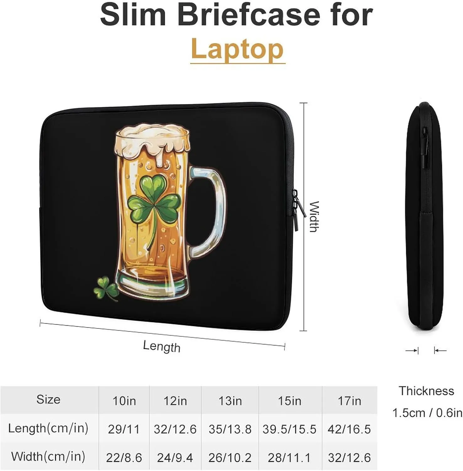 St. Pat's Day Beer Mug Personalized Laptop Bag Business Casual Laptop Cases Slim Computer Bag Briefcase