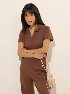 Studiofit Brown Solid Cotton T-Shirt