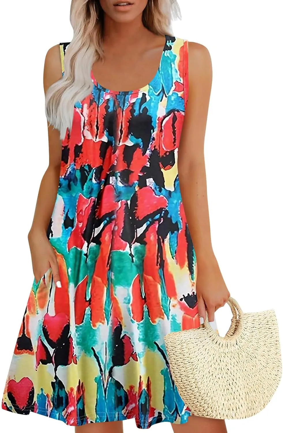 Summer Dresses for Women 2025 Casual Loose Crew Neck Sleeveless Sundresses Boho Tank Dress Beach T Shirt Dresses