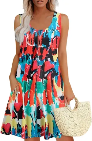 Summer Dresses for Women 2025 Casual Loose Crew Neck Sleeveless Sundresses Boho Tank Dress Beach T Shirt Dresses