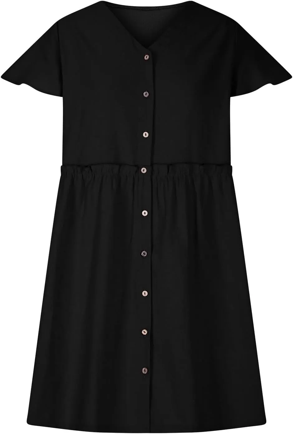 Summer Dresses for Women 2025 Sexy V Neck Short Sleeve Midi Dress Solid Elastic Waist A Line Button Dress