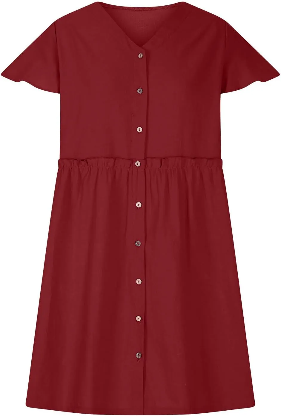 Summer Dresses for Women 2025 Sexy V Neck Short Sleeve Midi Dress Solid Elastic Waist A Line Button Dress