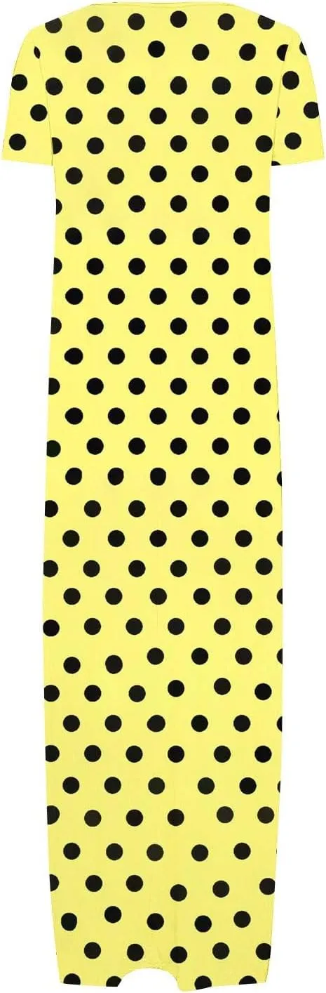 Summer Dresses for Women 2025 Trendy Boho Polkadot Print Cap Sleeve Round-Neck Plus Size Maxi Dress Beach Sundress