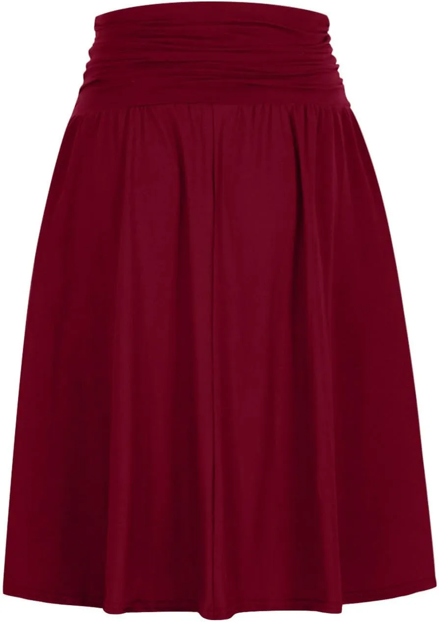 Summer Skirts for Women Regular and Plus Size Skirt with Pockets The Knee Length Ruched Flowy Midi Skirt