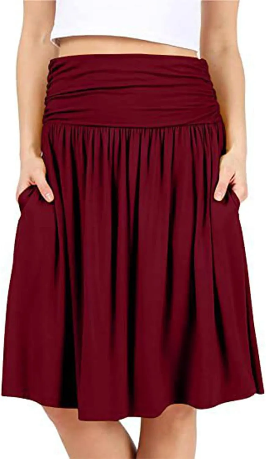 Summer Skirts for Women Regular and Plus Size Skirt with Pockets The Knee Length Ruched Flowy Midi Skirt