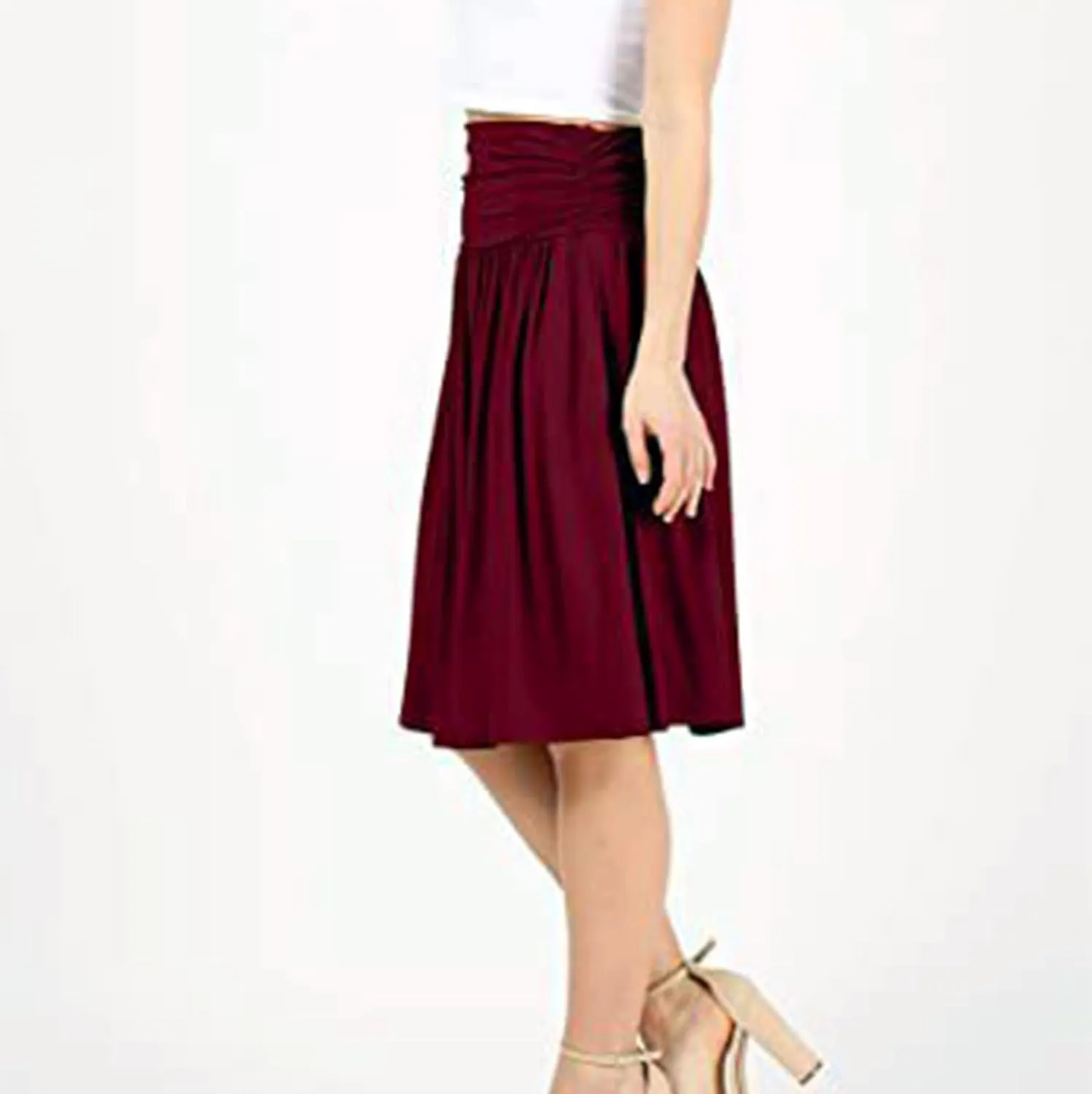 Summer Skirts for Women Regular and Plus Size Skirt with Pockets The Knee Length Ruched Flowy Midi Skirt