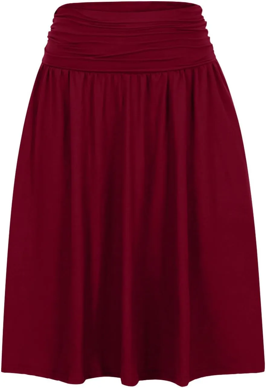 Summer Skirts for Women Regular and Plus Size Skirt with Pockets The Knee Length Ruched Flowy Midi Skirt