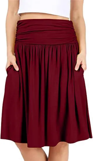 Summer Skirts for Women Regular and Plus Size Skirt with Pockets The Knee Length Ruched Flowy Midi Skirt