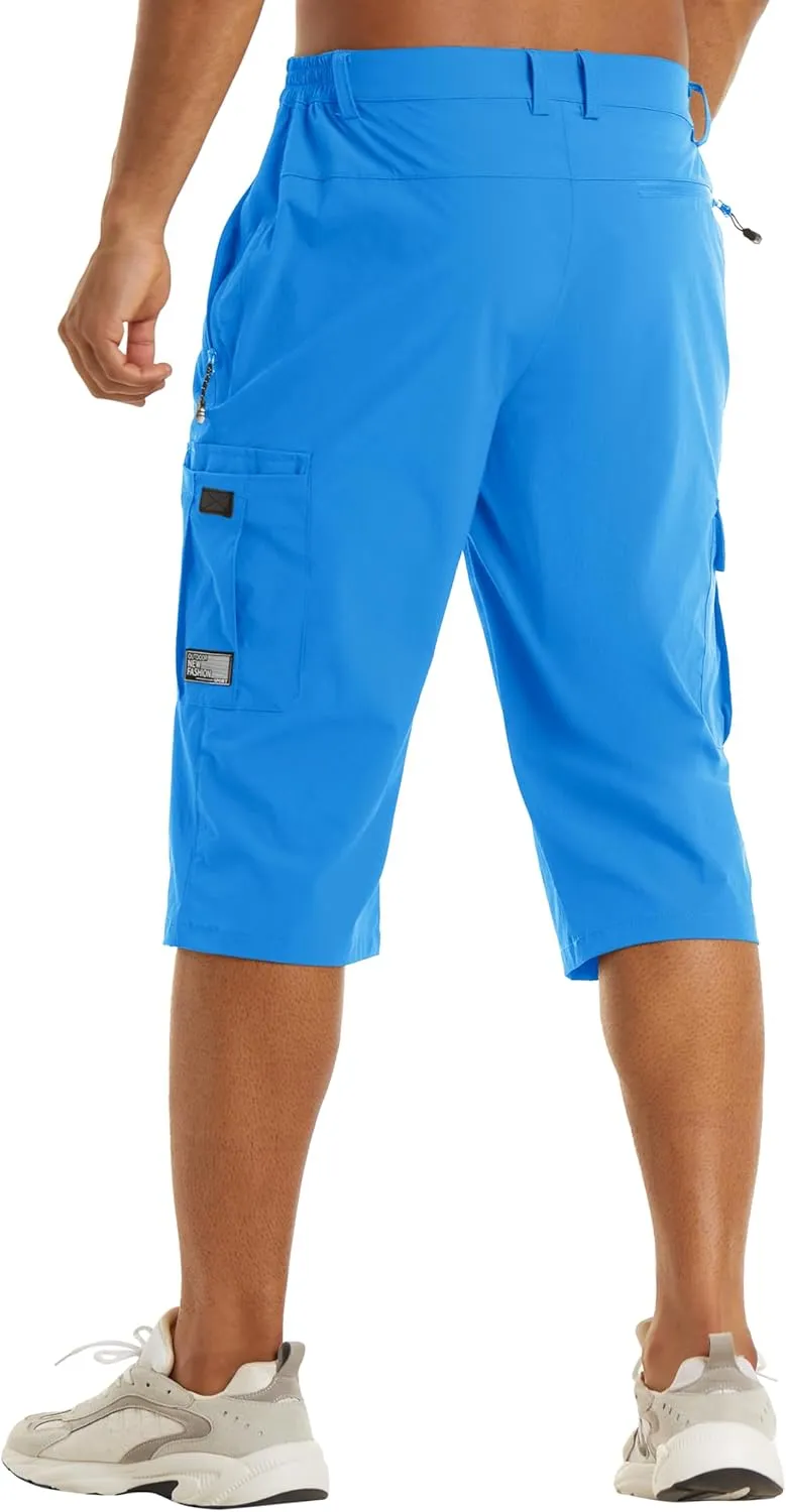 TACVASEN Men's Capri Pants Cargo Long Shorts Quick Dry Lightweight 3/4 Pants Below Knee Summer Hiking Work