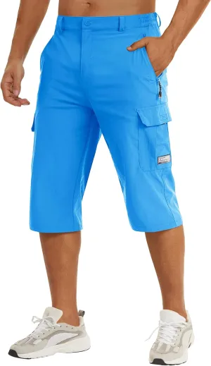 TACVASEN Men's Capri Pants Cargo Long Shorts Quick Dry Lightweight 3/4 Pants Below Knee Summer Hiking Work