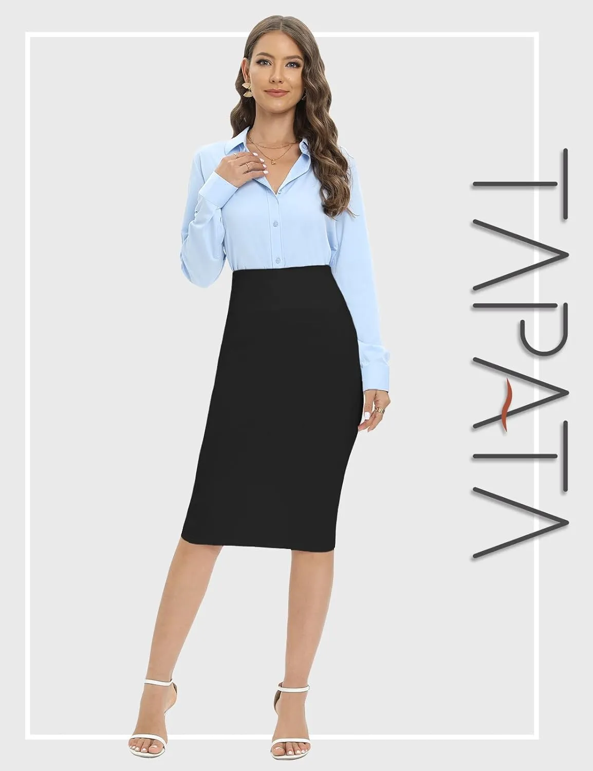 Tapata Women's Office Work Pencil Skirt Stretch High Waist Below Knee Bodycon for Business Casual