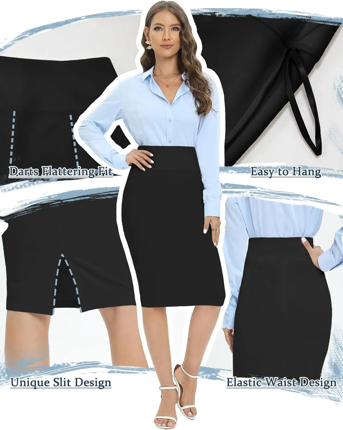 Tapata Women's Office Work Pencil Skirt Stretch High Waist Below Knee Bodycon for Business Casual