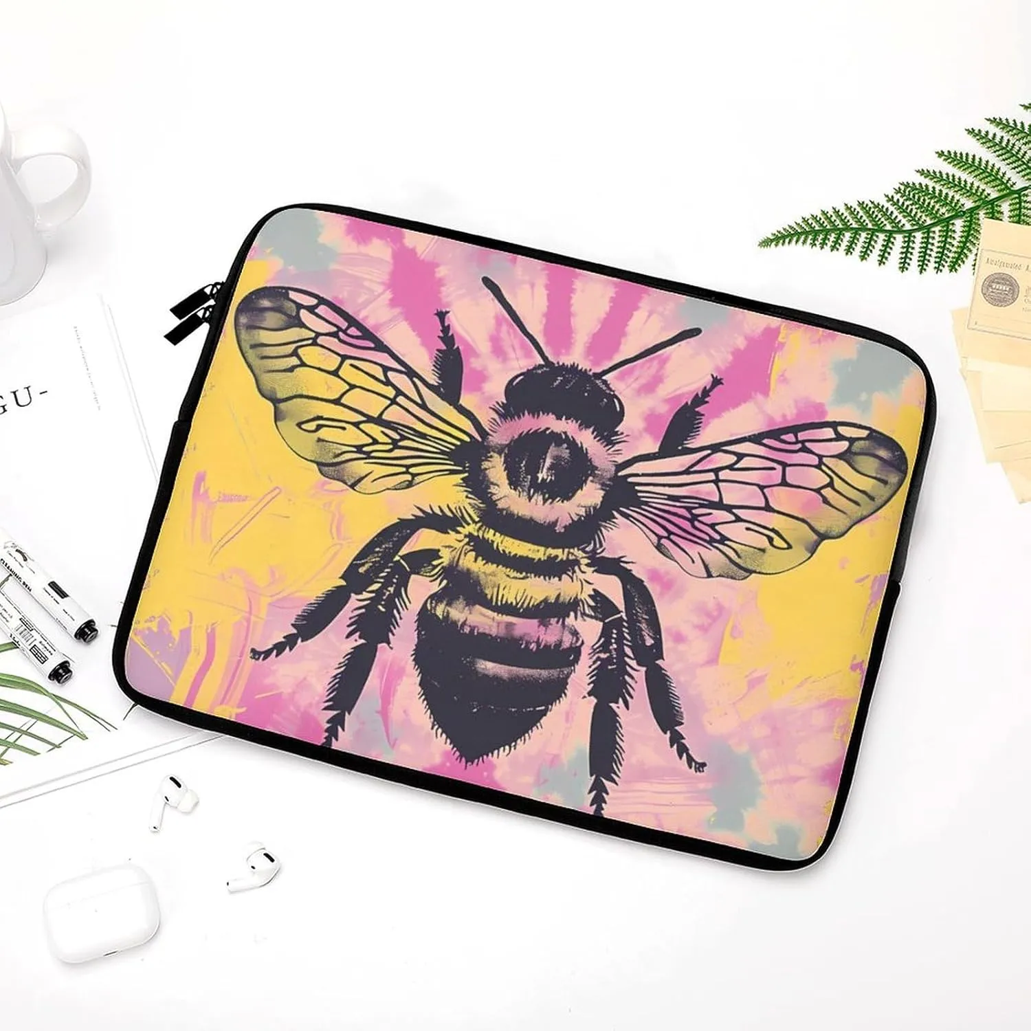 Tie Dye Bee Personalized Laptop Bag Business Casual Laptop Cases Slim Computer Bag Briefcase