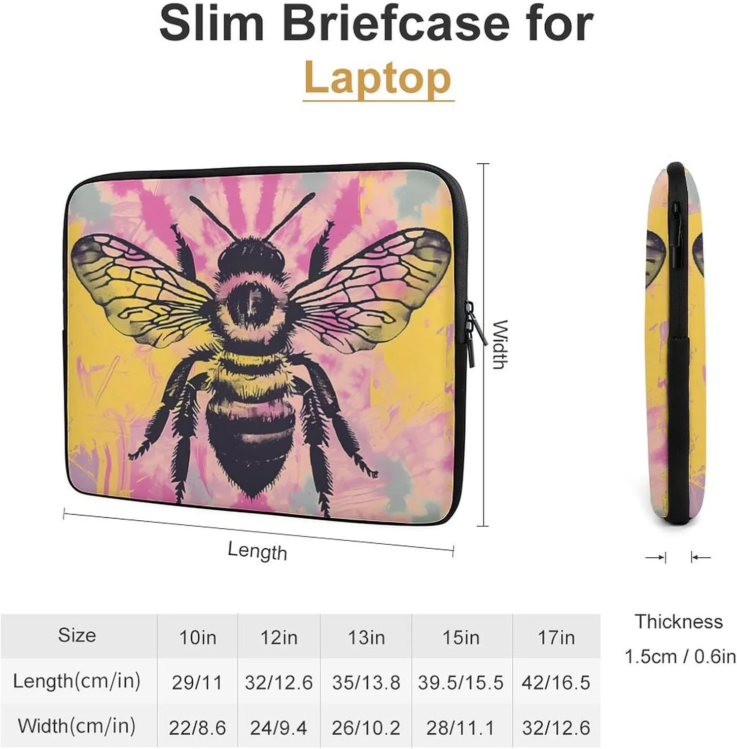 Tie Dye Bee Personalized Laptop Bag Business Casual Laptop Cases Slim Computer Bag Briefcase